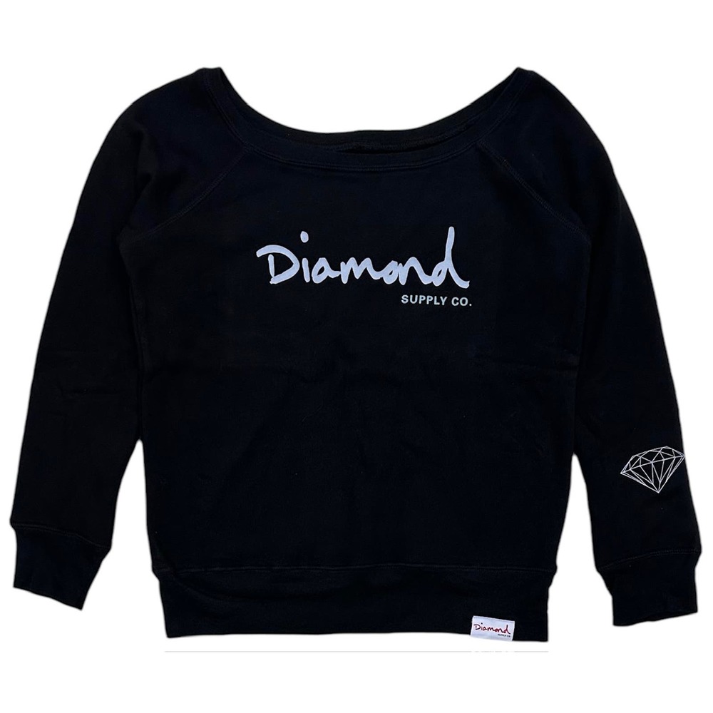 Diamond Supply Co. Women's OG Script Off Shoulder Wide Neck Sweatshirt in Medium